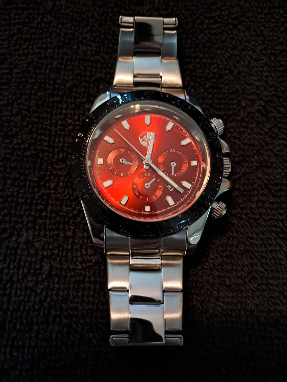 Red Dial Stainless Steel Chronograph Watch